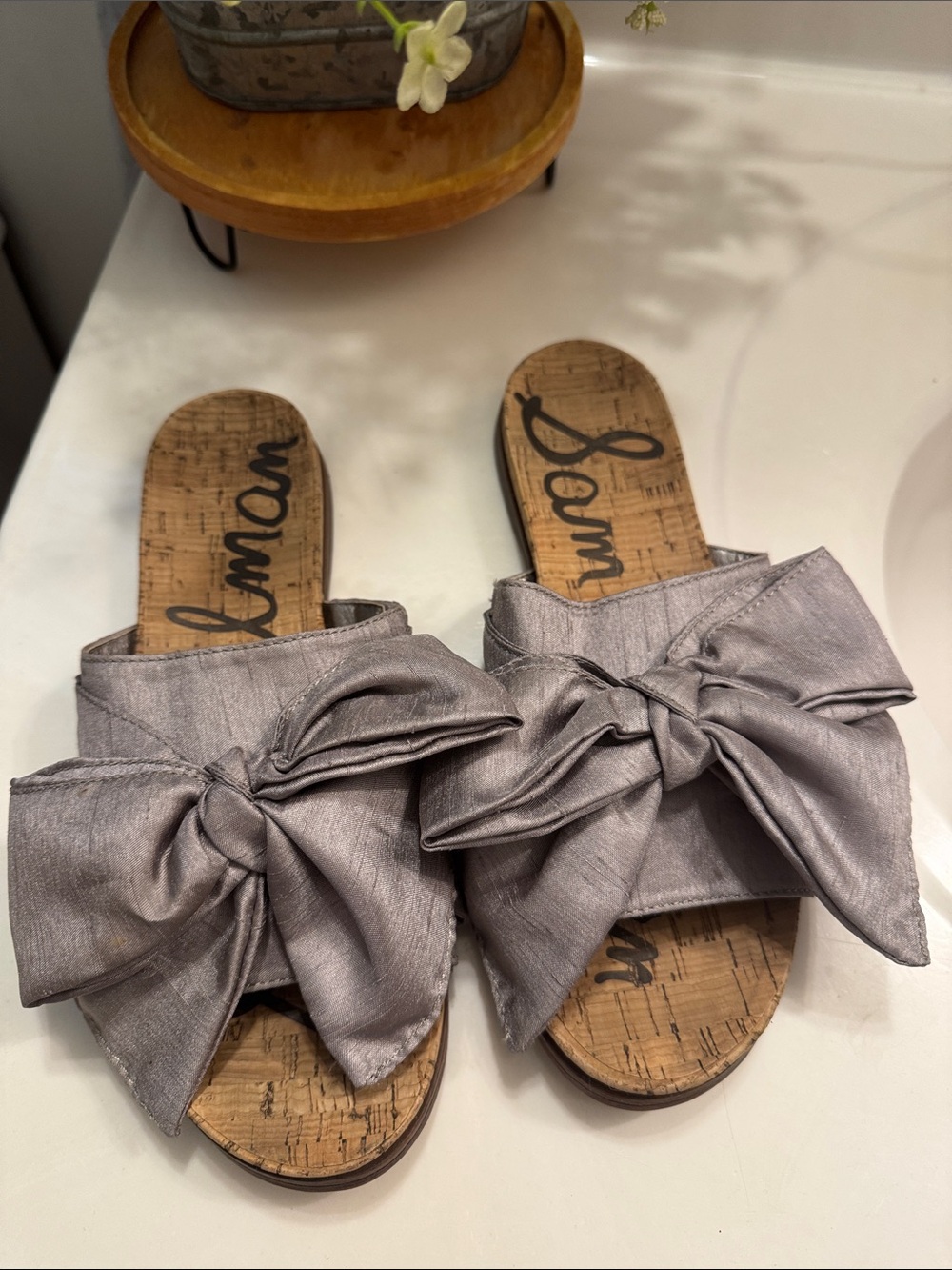Sam Edelman Silver Bow Slide Sandals